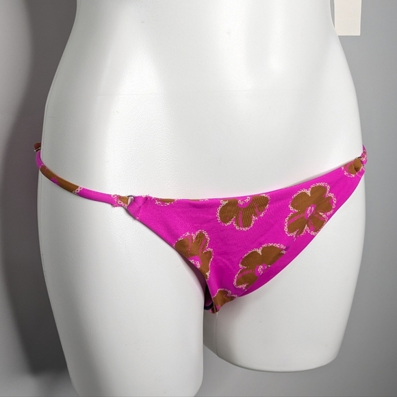 NWT Urban Outfitters Zoey Out From Under Pink Brown Floral String Bikini M/L - Picture 3 of 9